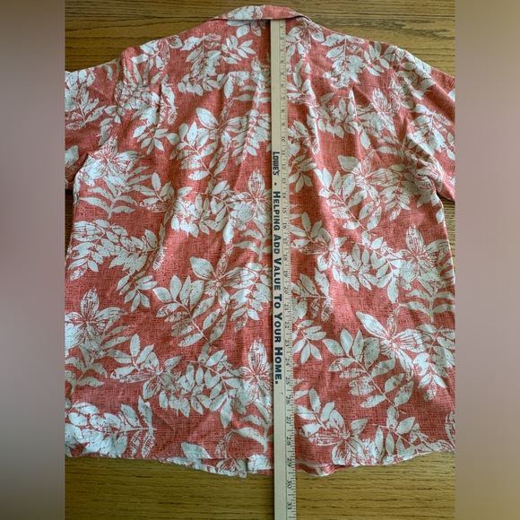 Island Republic Men’s‎ L Shirt Coral Hawaiian 100% Silk Leaf Pattern Tropical - Picture 5 of 8